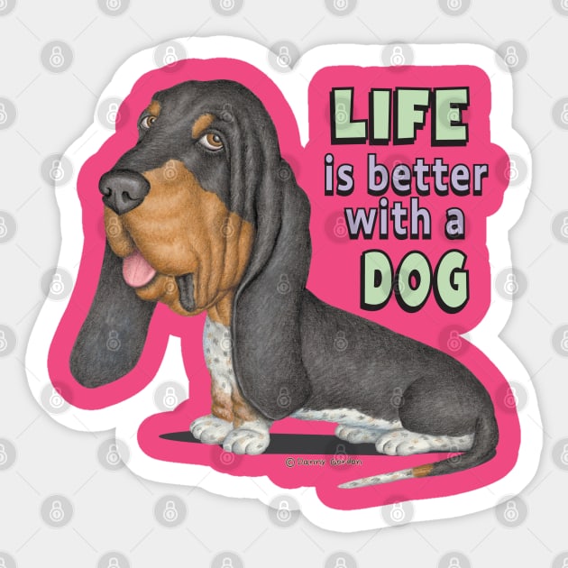 Cute Funny  Basset Hound Tri Color hound Sticker by Danny Gordon Art